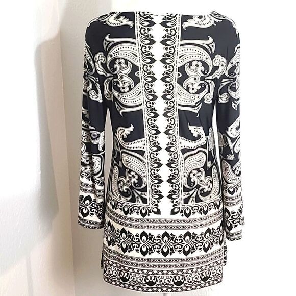 Lavanya Black & Beige Printed Mini-Dress, Longsleeve, Size Medium - Picture 5 of 8